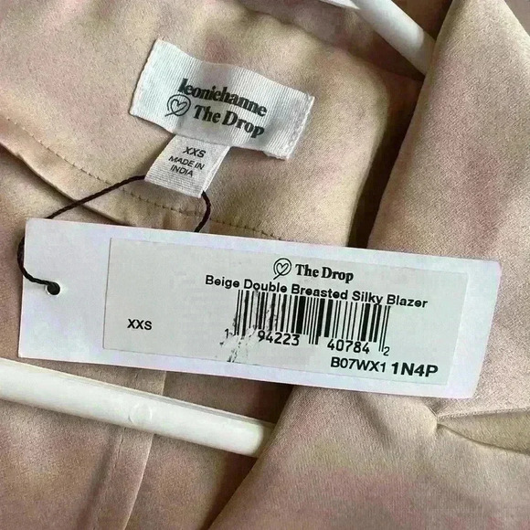 🔒🤍 Women's @leoniehanne Beige Loose Double Breasted Silky Long Classsic Blazer - Picture 5 of 6